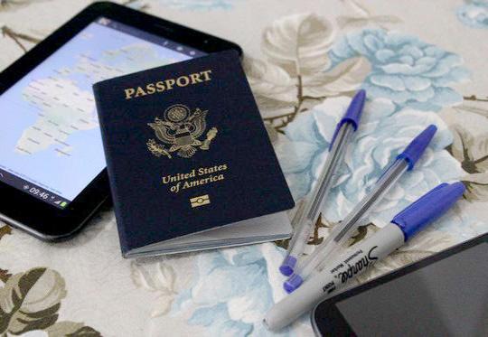 U.S. Passport with tablet, smartphone and pens.