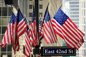 American Flags on 42nd Street in New York