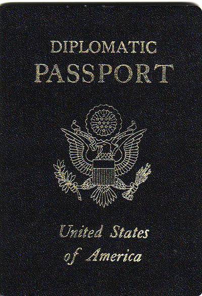 Diplomatic U.S. passport with black cover.