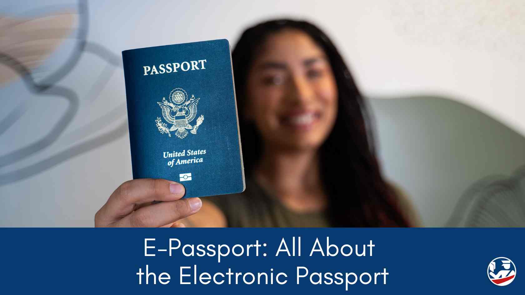 woman holding out a US passport.