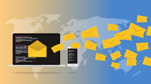 envelopes being sent to devices from around the world