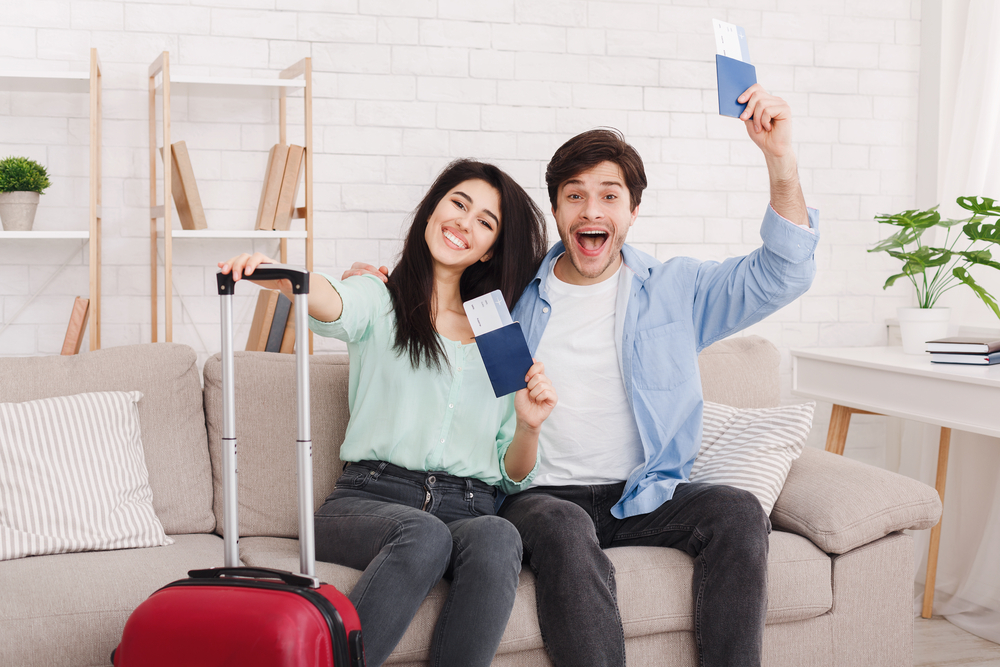 Happy couple with passports