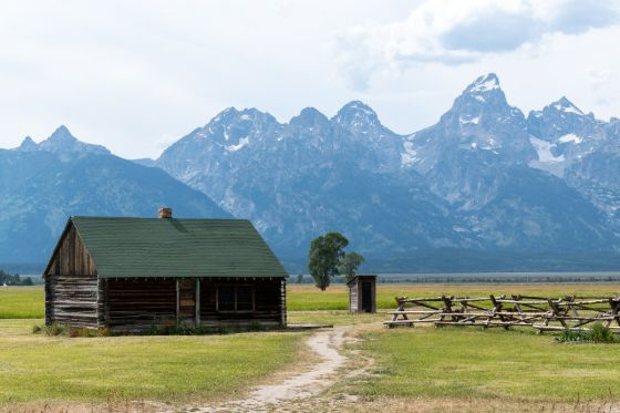scenic cabin in front of the Teton Mountains in Jackson Hole, Wyoming