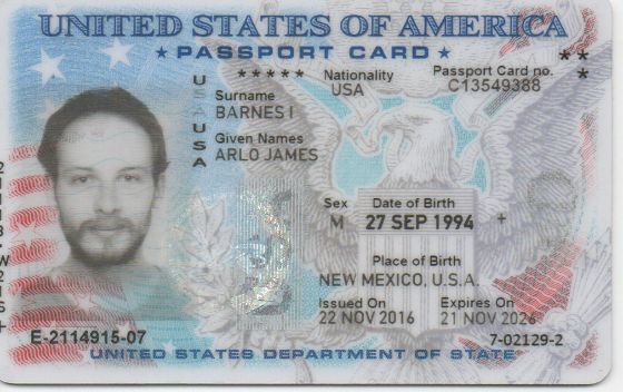 Example of a U.S. Passport card