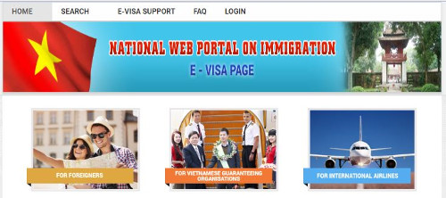 a screenshot of Vietnam's National Web Portal on Immigration E-Visa Page